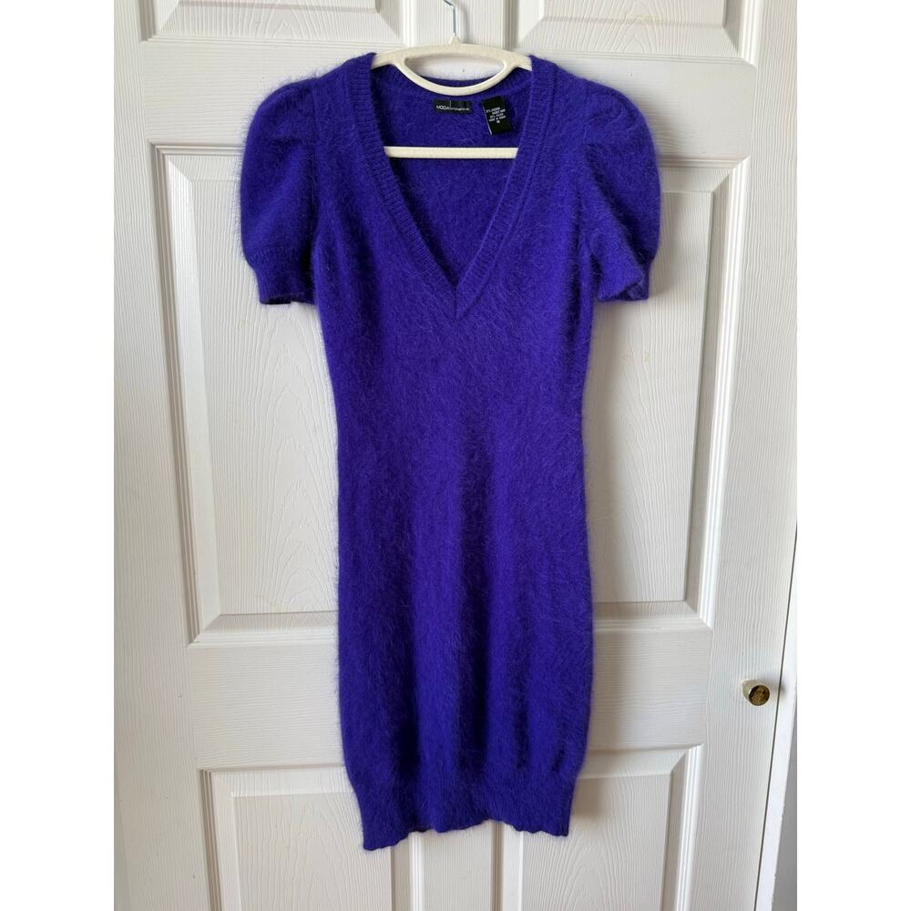 Moda International Purple Angora Blend Sweater Dress M Y2K Bodycon Indie Sleaze